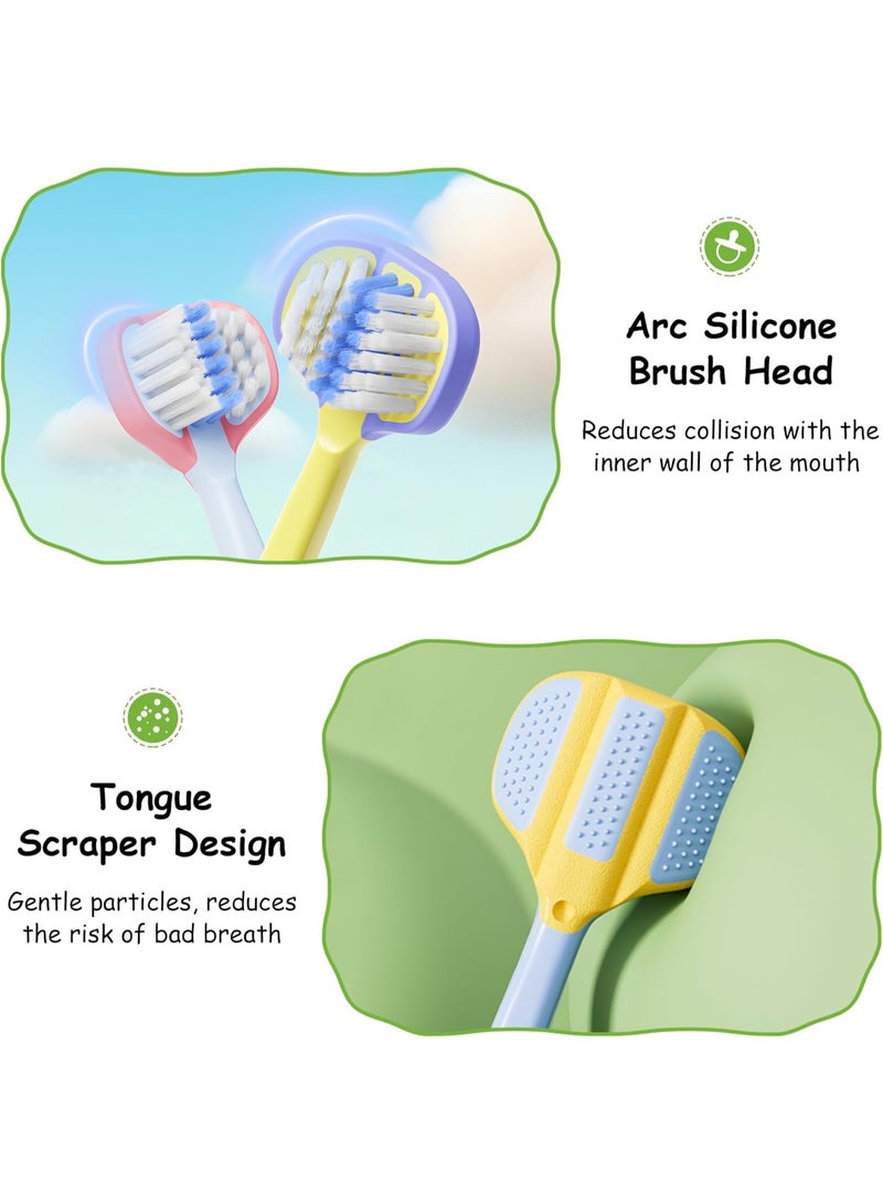 3-Sided  Toothbrush 4-Pack, For Gentle and Effective Cleaning, Easy-Grip Handle, for  Ages ，  Training Toothbrush (Red,Yellow,Purple,Blue) - Image 3