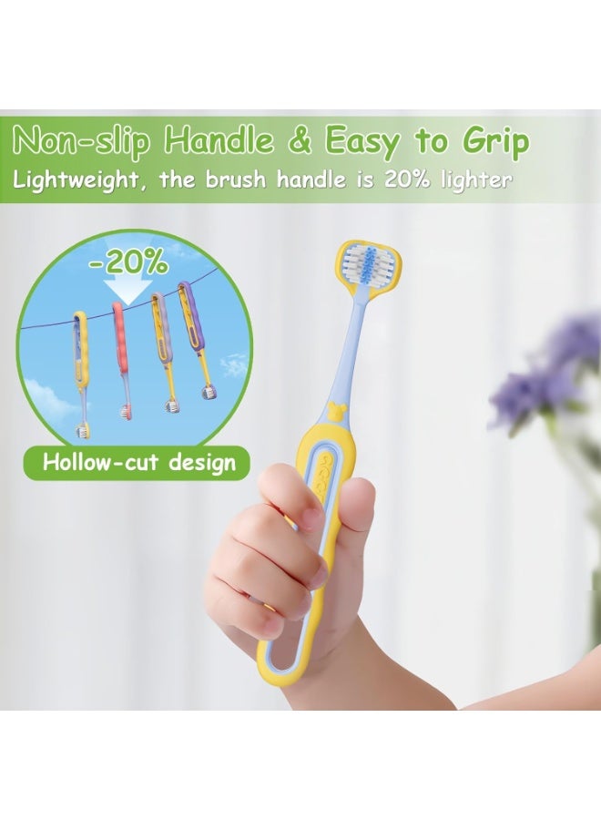 3-Sided  Toothbrush 4-Pack, For Gentle and Effective Cleaning, Easy-Grip Handle, for  Ages ，  Training Toothbrush (Red,Yellow,Purple,Blue) - Image 4