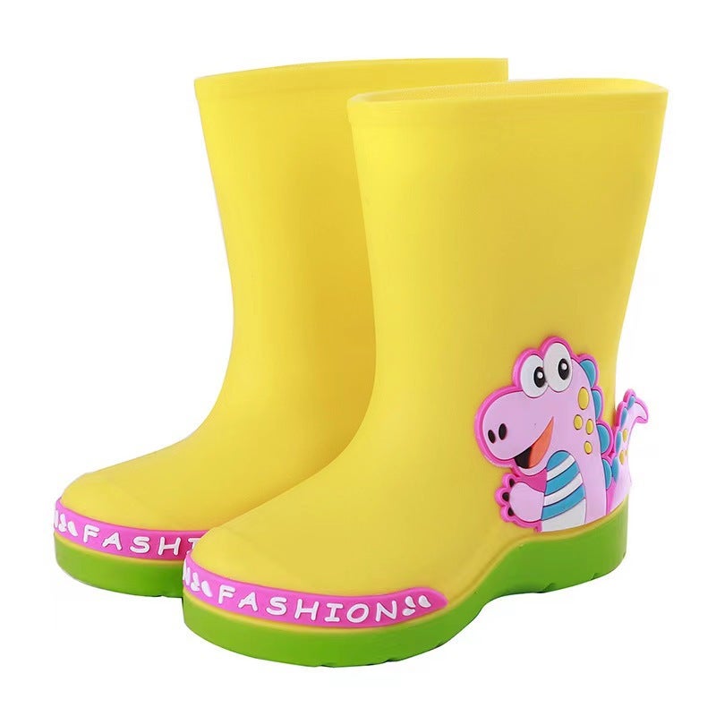 4-Year-Old 6-Year-Old Kidsren'S Rain Boots Waterproof And Slippery Cartoon Men'S And Women'S Outdoor Mid-Calf Boots Warm Dinosaur Stereo Family - Image 4