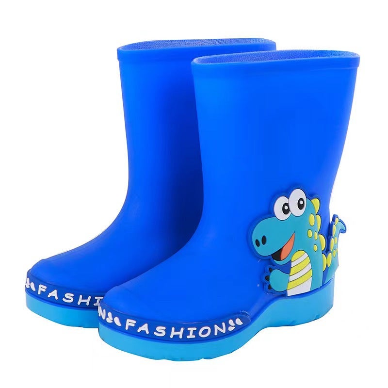 4-Year-Old 6-Year-Old Kidsren'S Rain Boots Waterproof And Slippery Cartoon Men'S And Women'S Outdoor Mid-Calf Boots Warm Dinosaur Stereo Family - Image 3