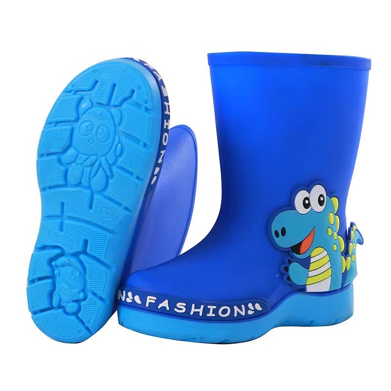 4-Year-Old 6-Year-Old Kidsren'S Rain Boots Waterproof And Slippery Cartoon Men'S And Women'S Outdoor Mid-Calf Boots Warm Dinosaur Stereo Family - Image 5