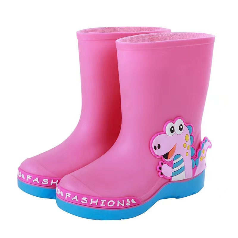 4-Year-Old 6-Year-Old Kidsren'S Rain Boots Waterproof And Slippery Cartoon Men'S And Women'S Outdoor Mid-Calf Boots Warm Dinosaur Stereo Family - Image 2