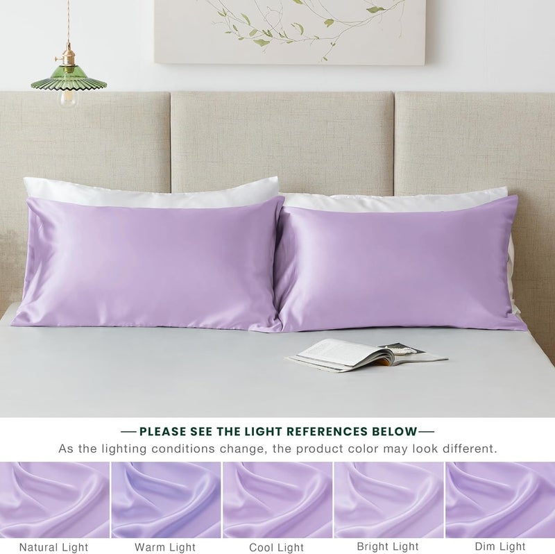 Go well Satin Silk Pillow Covers Pack of 2 for Hair and Skin-with Satin Scrunchies for Women Stylish|Satin Pillow Cover for Hair and Skin |scrunchies for Women 3-Piece|Silk Pillow case (Purple) 600TC - Image 5