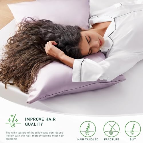 Go well Satin Silk Pillow Covers Pack of 2 for Hair and Skin-with Satin Scrunchies for Women Stylish|Satin Pillow Cover for Hair and Skin |scrunchies for Women 3-Piece|Silk Pillow case (Purple) 600TC - Image 3