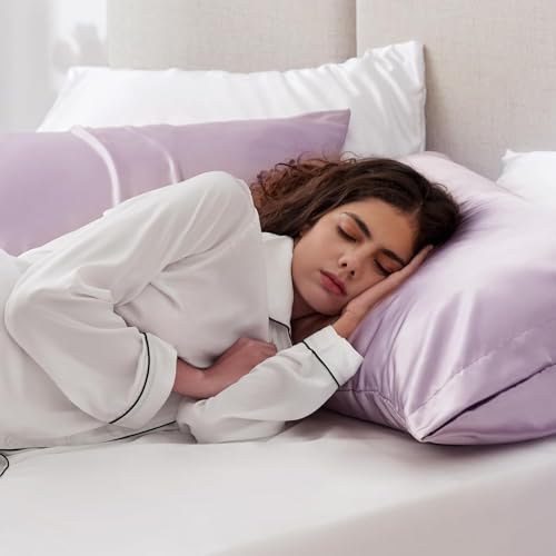 Go well Satin Silk Pillow Covers Pack of 2 for Hair and Skin-with Satin Scrunchies for Women Stylish|Satin Pillow Cover for Hair and Skin |scrunchies for Women 3-Piece|Silk Pillow case (Purple) 600TC - Image 4
