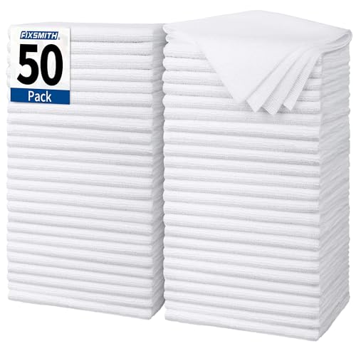 FIXSMITH White Microfiber Cleaning Cloth Pack of 50 16X12 Cleaning Rags for Housekeeping and Kitchen Reusable Shop Towels Microfiber Towels for Cars Lint Free ScratchFree Highly Absorbent - Image 1