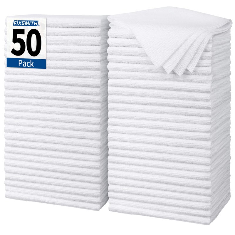 FIXSMITH White Microfiber Cleaning Cloth Pack of 50 16X12 Cleaning Rags for Housekeeping and Kitchen Reusable Shop Towels Microfiber Towels for Cars Lint Free ScratchFree Highly Absorbent - Image 2