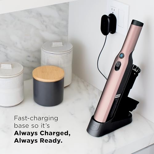 Shark مكنسة شحن واند فاك اللاسلكية، خفيفة الوزن، محمولة بوزن 1.4 رطل، شفط قوي، قاعدة شحن، تفريغ بلمسة واحدة للسيارة والمنزل، أداة متعددة الأسطح لتنظيف شعر الحيوانات وأداة تنظيف الشقوق، ذهب وردي، WV201RGBRN - Image 2