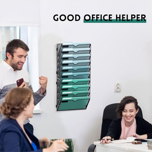 SUPEASY 10-Tier Wall File Organizer, Hanging Wall Files for Papers, Folders, Magazines, Wall Organizer for Clipboard, Assembly Needed, Black - Image 5