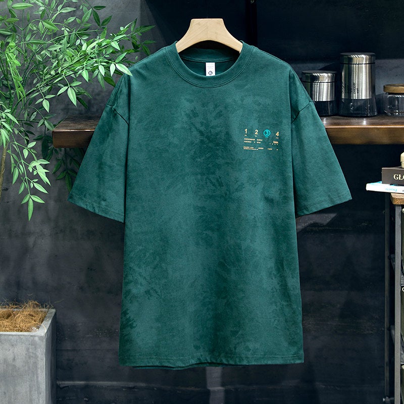 230G letter print short-sleeved t-shirt men's summer fashion brand plus size American loose half-sleeved men's embroidered T-shirt - Image 2