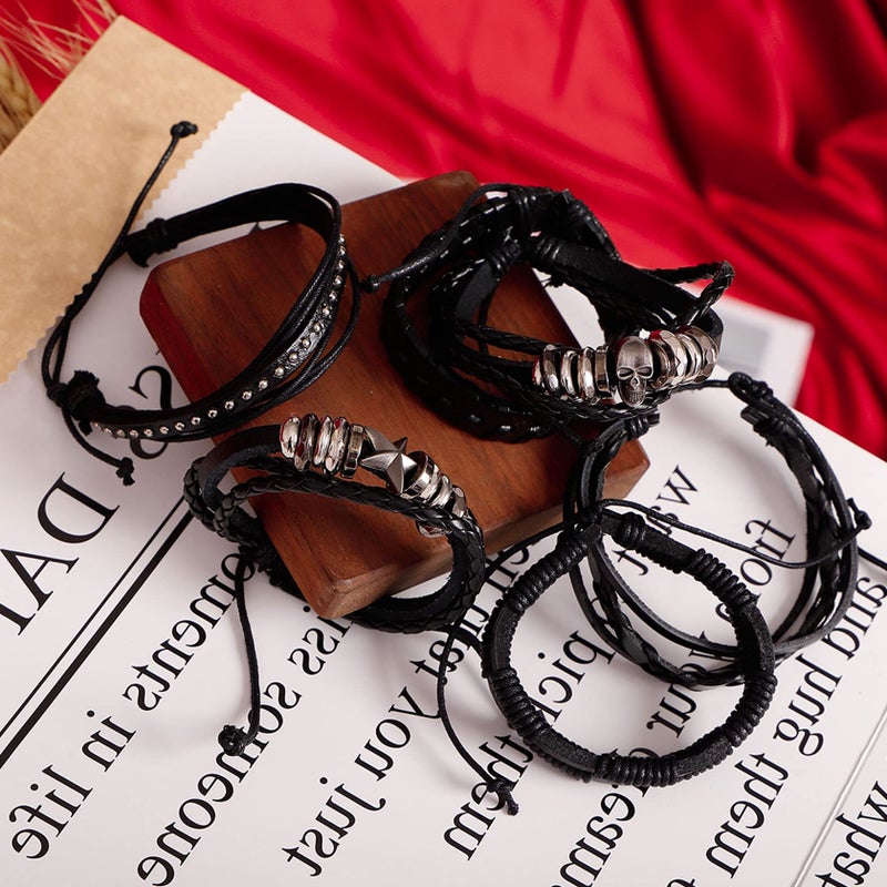 MILAKOO Punk Goth Leather Bracelets Skull Goth Wristband for Women Men Rocker Biker Cuff Adjustable - Image 4