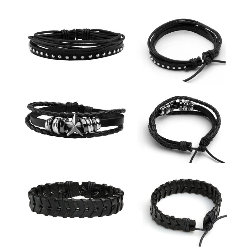 MILAKOO Punk Goth Leather Bracelets Skull Goth Wristband for Women Men Rocker Biker Cuff Adjustable - Image 3