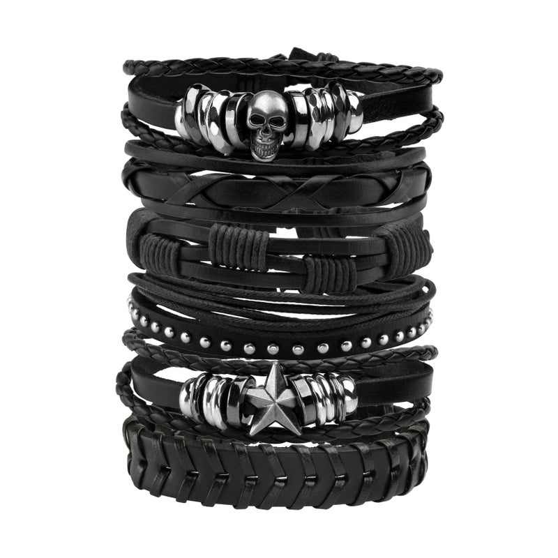 MILAKOO Punk Goth Leather Bracelets Skull Goth Wristband for Women Men Rocker Biker Cuff Adjustable - Image 1