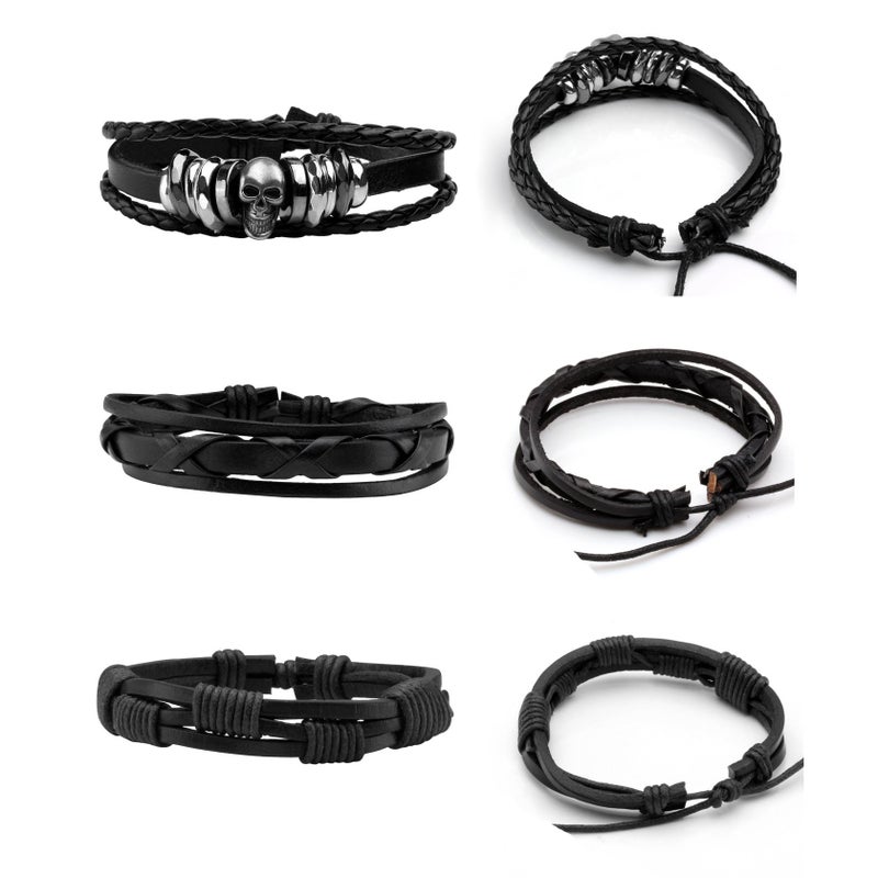 MILAKOO Punk Goth Leather Bracelets Skull Goth Wristband for Women Men Rocker Biker Cuff Adjustable - Image 2