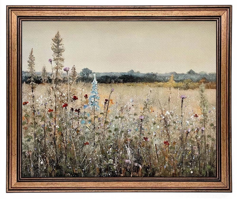 Gold Framed Vintage Wall Art Classical French Landscape Wildflowers Botanical Painting Canvas Print Kitchen Living Room Wall Decor Champ Fleuri 16 L x 12 W