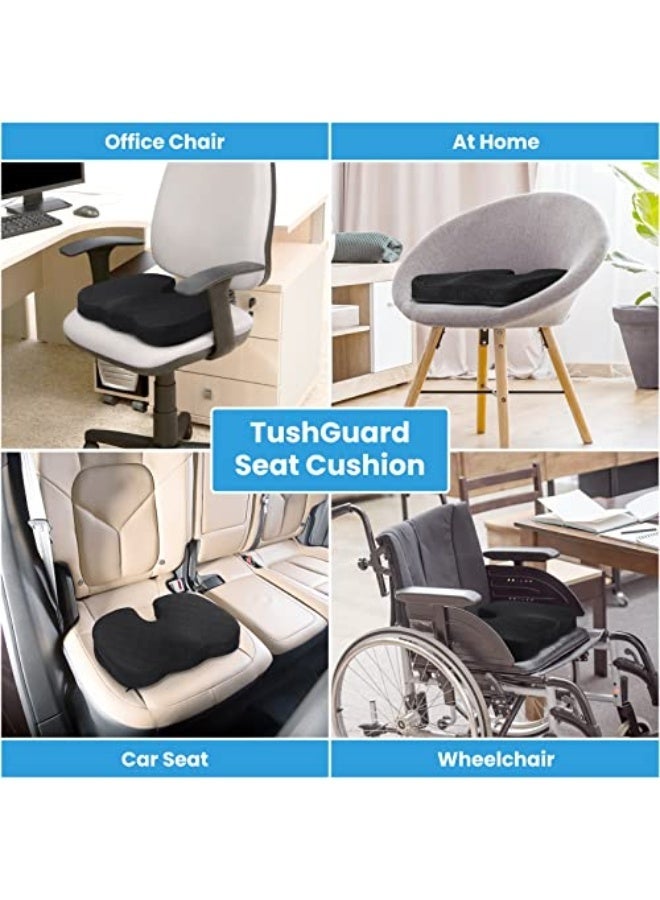 TushGuard وسادة كرسي / مقعد سيارة ، غير قابلة للانزلاق لتخفيف آلام العصب sciatica وأسفل الظهر، وسادة للذيل مصنوعة من رغوة الذاكرة، مناسبة لمكتب الكمبيوتر، الكراسي المتحركة، القيادة (أسود) - Image 5