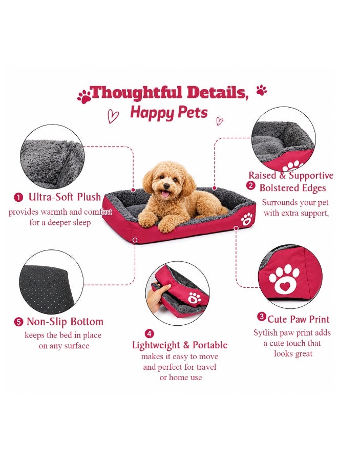 NNC PETS Pet cushion for Small dogs and Cats, Soft Plush pet bed with Raised sides and Warm, 61 cm sleeping mat with Non-slip, Comfortable, Head & Neck Support, and Breathable & lightweight (Red) - Image 5