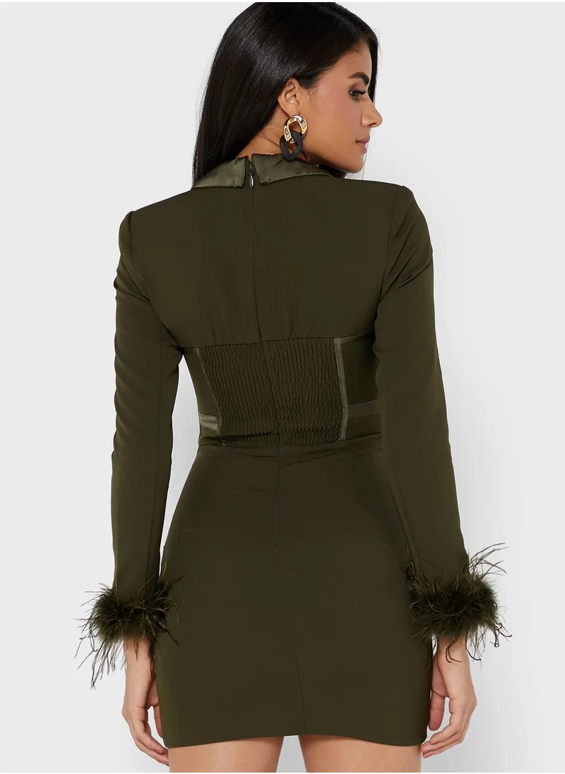 lavish alice Fur Detail Plunge Dress