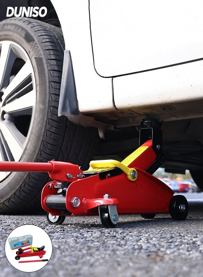 DUNISO Hydraulic Trolley Car Lift Jack， Floor car jack with a capacity of 2 tons, equipped with a Storage plastic box for easy carrying and storage，Red - Image 1