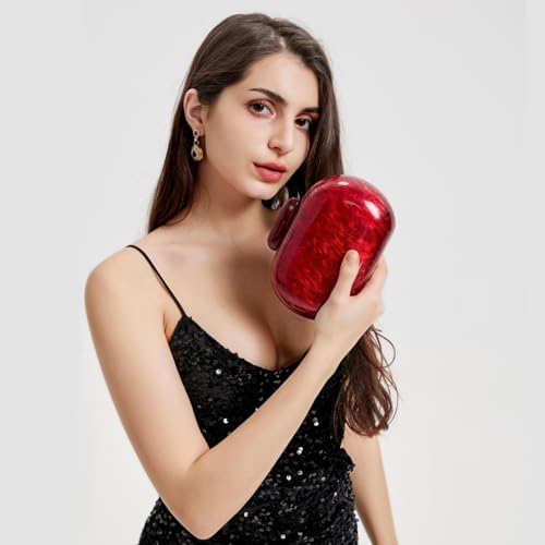 GSYPS Acrylic Evening Clutch Bag for Women Shell Shape Shoulder Crossbody Bag Glitter Marble Purse Handbag Red - Image 2