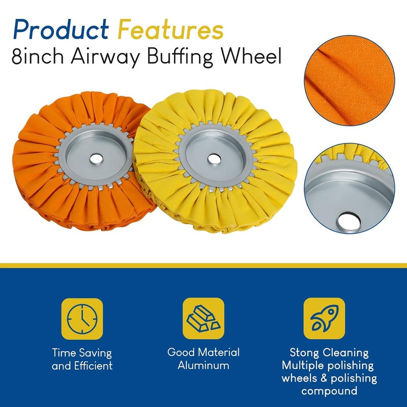 Ketofa 8'' Airway Buffing Wheel Kit, 9 Pcs Aluminum Wheel Polishing Kit in Diameter 5/8 inch Arbor Hole, Polishing Compound, Safety Flange, Metal Polishing Wheel for Angle Grinder Mirror Finish - Image 4