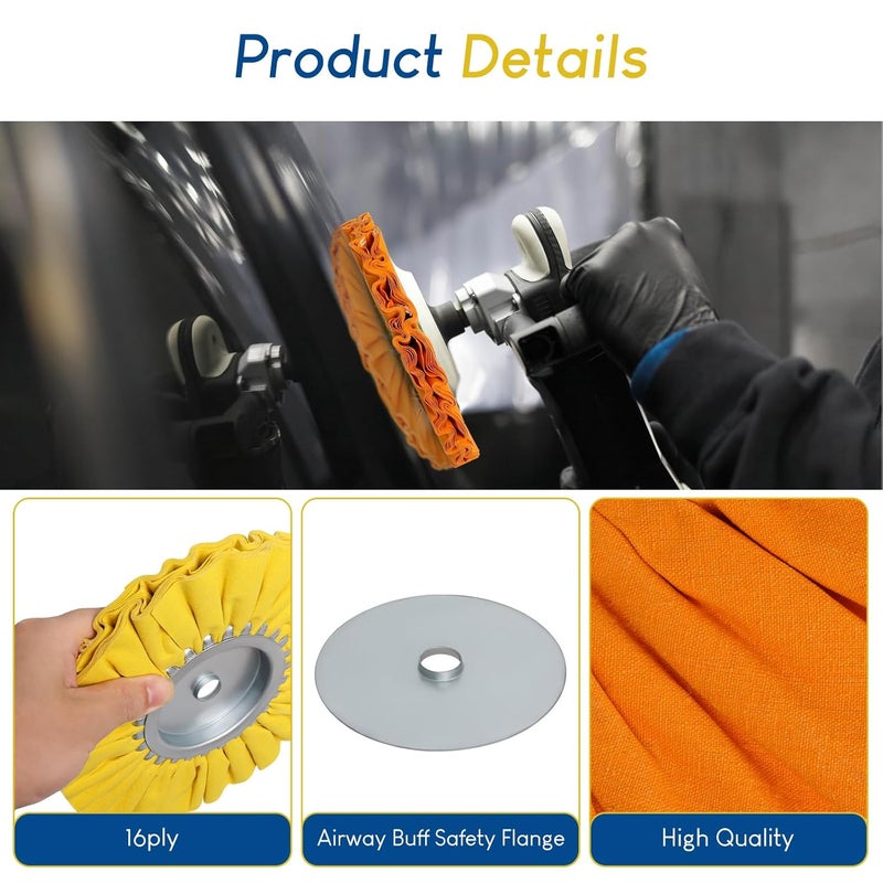 Ketofa 8'' Airway Buffing Wheel Kit, 9 Pcs Aluminum Wheel Polishing Kit in Diameter 5/8 inch Arbor Hole, Polishing Compound, Safety Flange, Metal Polishing Wheel for Angle Grinder Mirror Finish - Image 2