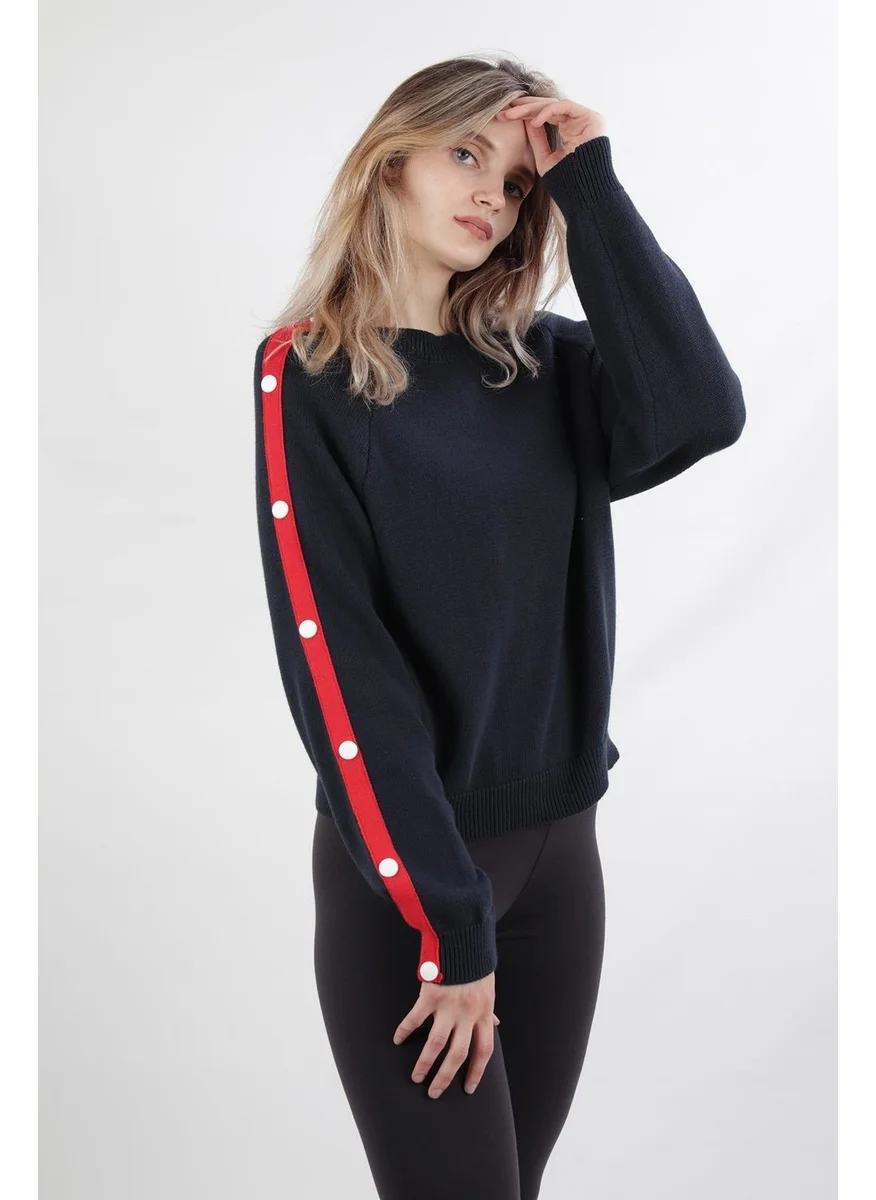 Alexander Gardi Snap Fastener Stripe Detailed Casual Sweater Navy (Agcıtcıtlıkzk)