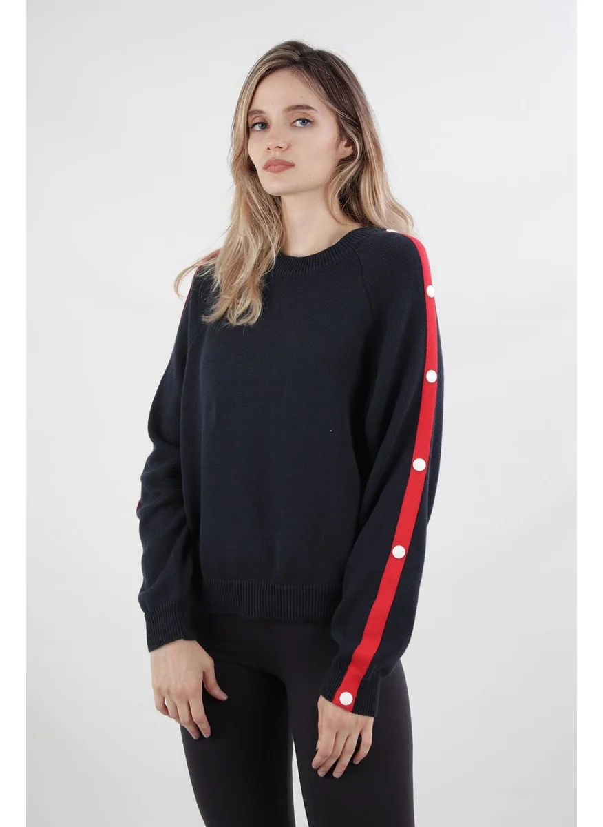Alexander Gardi Snap Fastener Stripe Detailed Casual Sweater Navy (Agcıtcıtlıkzk)
