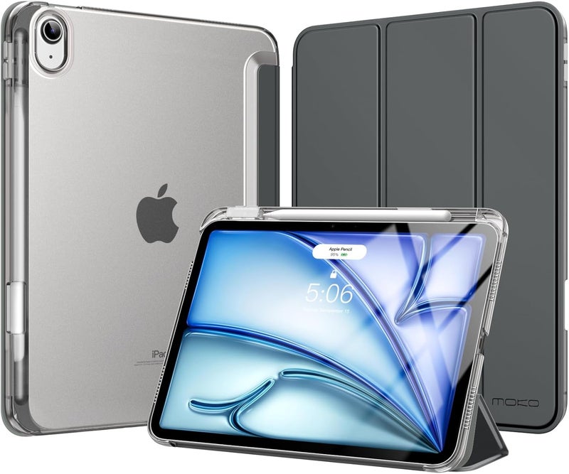 MoKo Case for iPad Air 11 Inch M3/M2 2025/2024, iPad Air 5th/4th Gen 10.9 Inch Case 2022/2020 with Pen Holder, Slim Lightweight Tri-Fold with Heavy Duty Translucent Back PC, Space Gray - Image 1