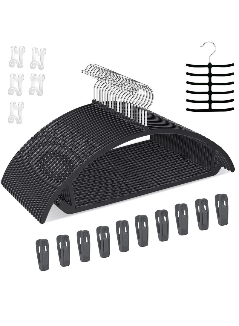 TYCOM Non-Slip Hangers Suit Hangers 50 Pack Ultra Thin Space Saving 360 Degree Swivel Hook Clothes Hangers for Coats Jackets Pants Dress Clothe Plastic Curved 100pcs Black.  - Image 1
