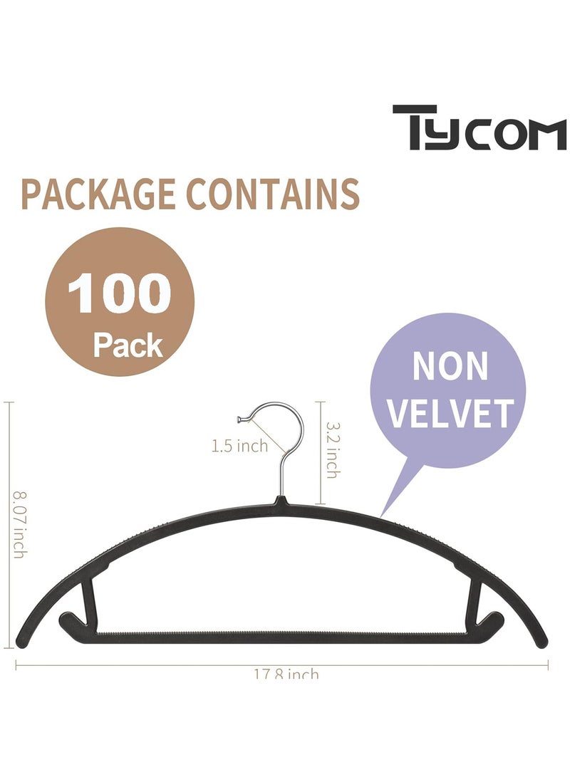 TYCOM Non-Slip Hangers Suit Hangers 50 Pack Ultra Thin Space Saving 360 Degree Swivel Hook Clothes Hangers for Coats Jackets Pants Dress Clothe Plastic Curved 100pcs Black.  - Image 2