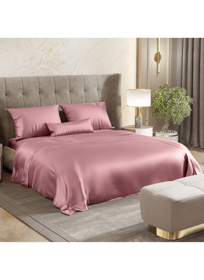 haus & kinder Haus Kinder Premium Satin Royale Muted Rose Bedsheets King Flat Bedsheet with 2 Pillow Cover Set 300TC for SummersWinter Gift for Couples Romantic Dates Wedding 