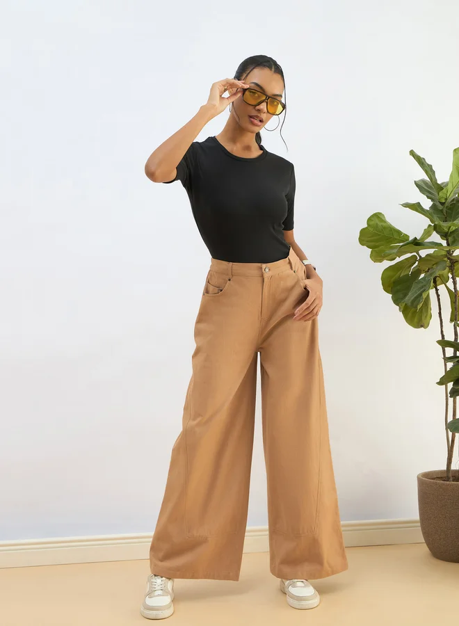 SASSAFRAS Sassafras Women Beige Twill Wide Leg Pants