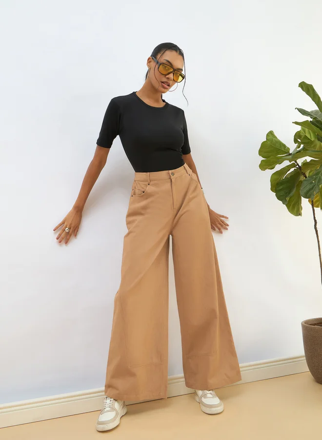 SASSAFRAS Sassafras Women Beige Twill Wide Leg Pants