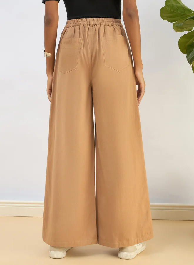 SASSAFRAS Sassafras Women Beige Twill Wide Leg Pants