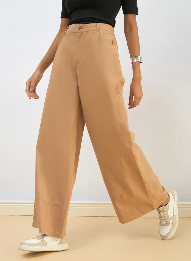 SASSAFRAS Sassafras Women Beige Twill Wide Leg Pants