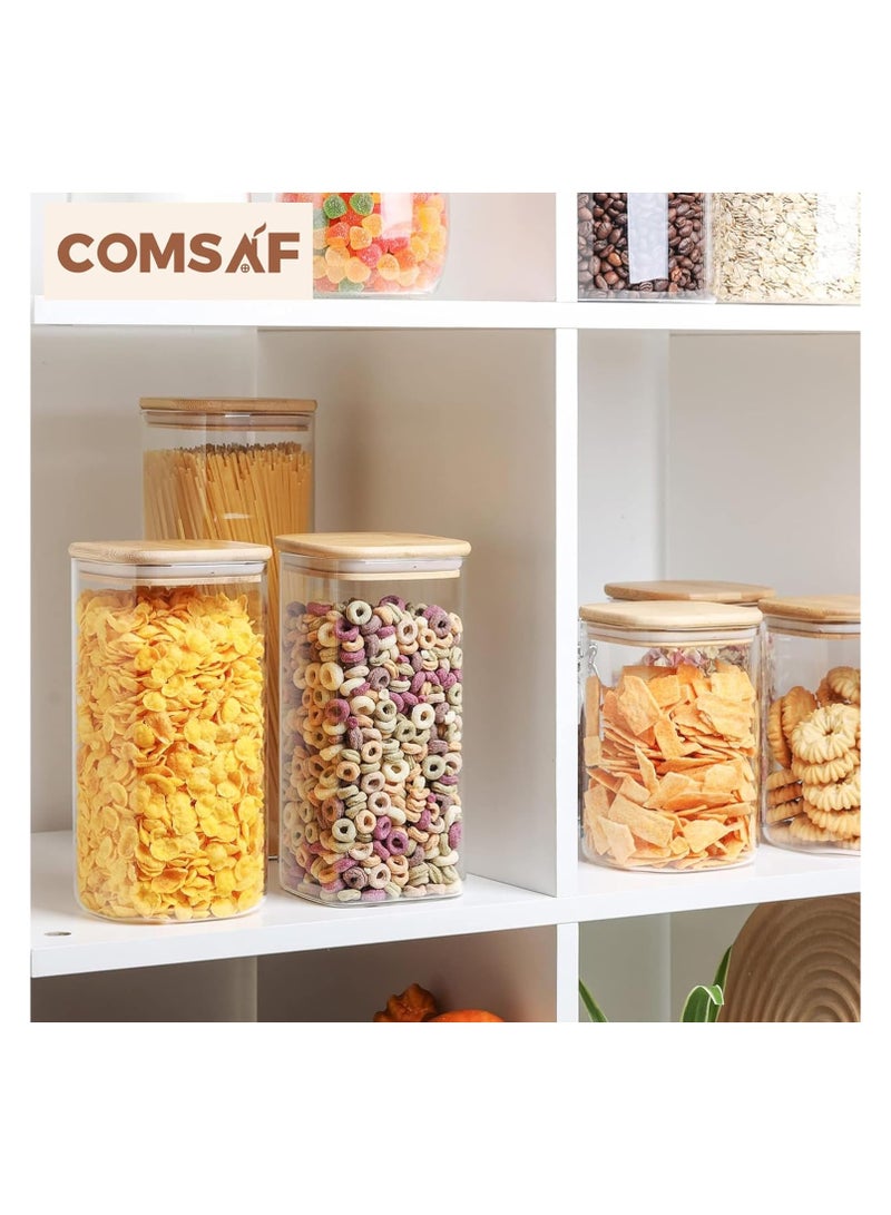 ComSaf Airtight Glass Storage Canister with Wood Lid (50oz), Clear Food Storage Container Jar with Sealing Bamboo Lid for Noodles Flour Cereal Rice Sugar Tea Coffee Beans, Set of 3 - Image 3