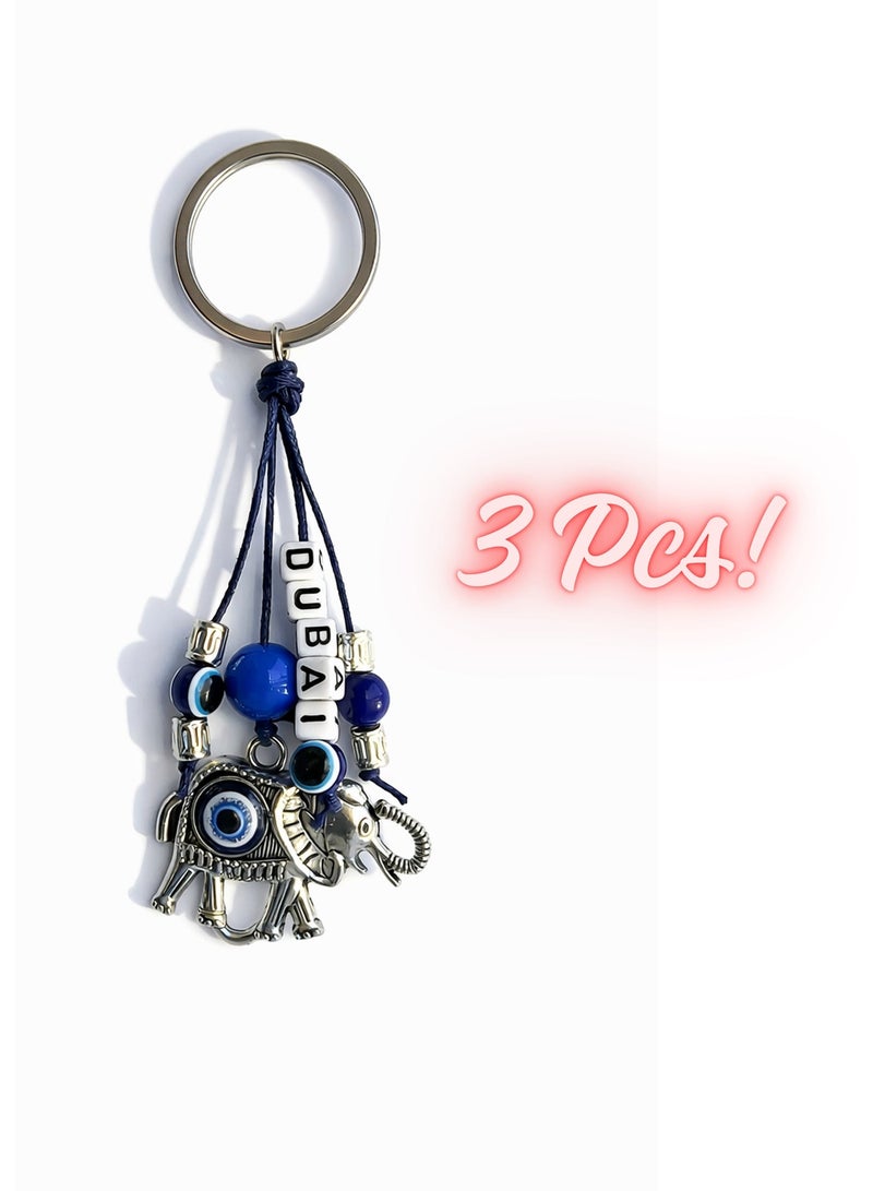 Souvenir Souq Stylish Elephant Blue Eye Keychain 3pcs designed to offer protection and elegance. Perfect for daily use, gifting, or adding a cultural touch to your accessories - Image 1