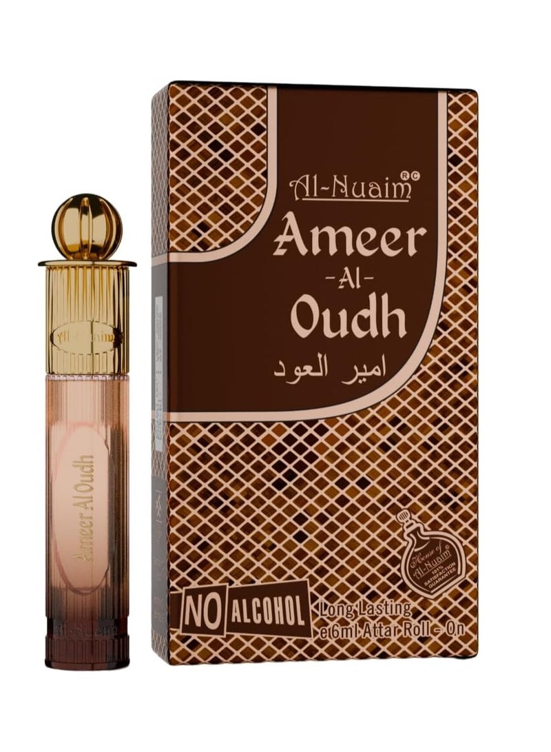 Al Nuaim Al-Nuaim Gold Series Ameer Al Oudh Attar Roll On Perfume Oil 6ml | Alcohol Free Concentrated Ittar for Men & Women | Long Lasting Premium Oud Woody Oriental Musk Fragrance | Luxury Arabic Perfume Oil Pocket Size - Image 1