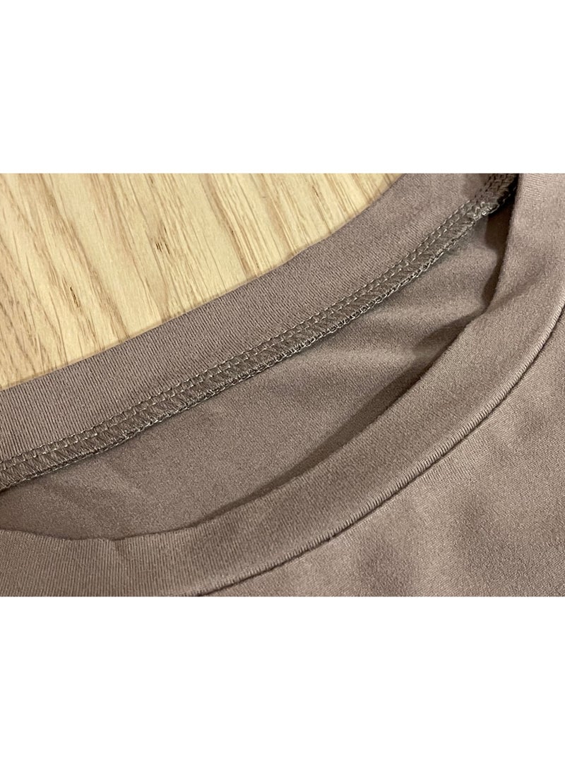 SOLOBUY Pyjamas Set Jersy Women's Long-Sleeved, Elastic Waist, Collar Round, Pants, Color Light Brown - Image 2