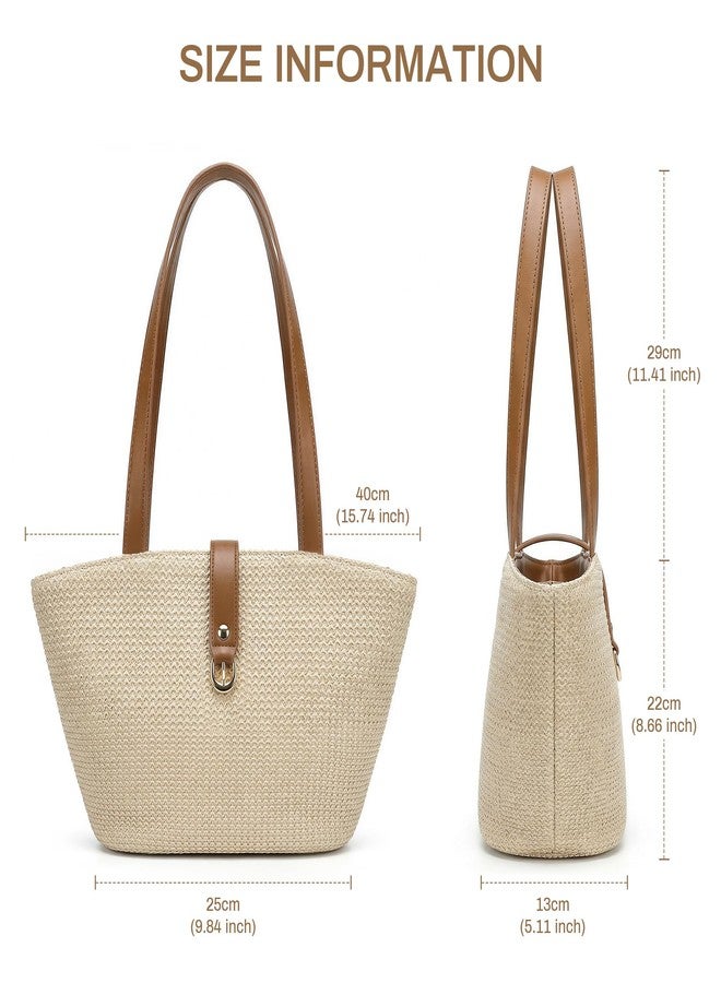CHUNLI Straw Tote Bag for Women, Woven Raffia Straw Purse, Boho Beach Bag with PU Handle, Summer Vacation Resort Shoulder Bag - Image 4