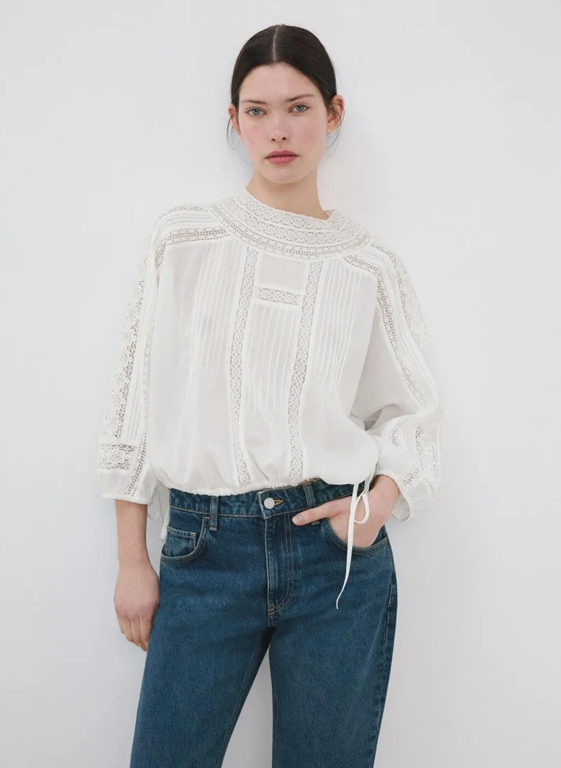 مانجو Embroidered openwork blouse