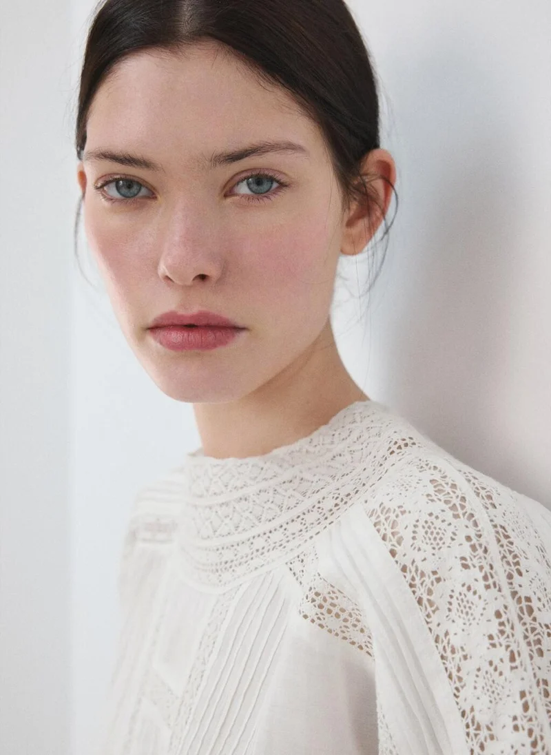 MANGO Embroidered openwork blouse