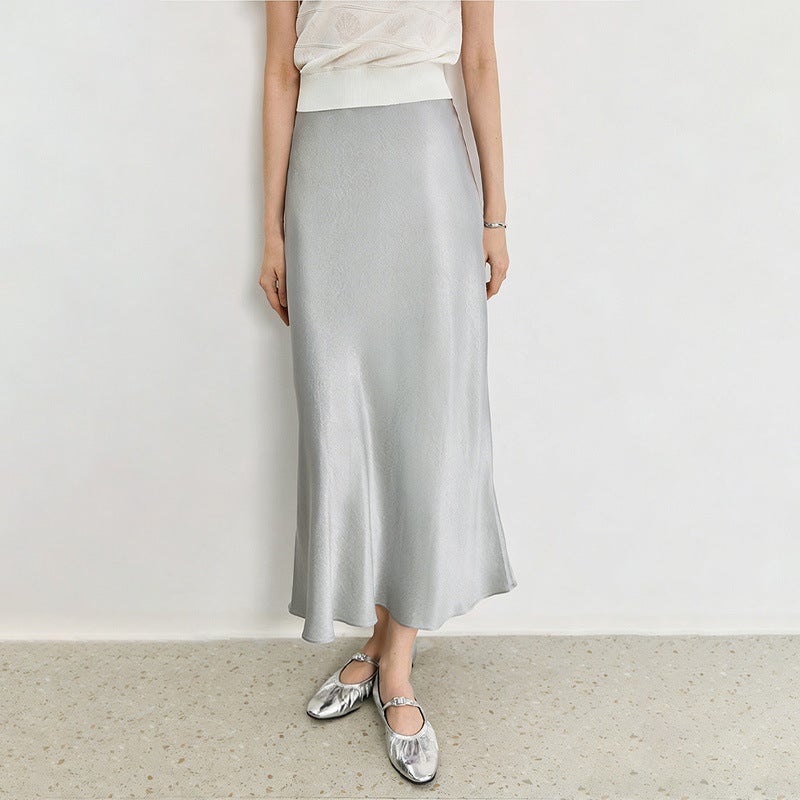 Women's 100% Acetate Solid Midi Fishtail Skirt - Image 1
