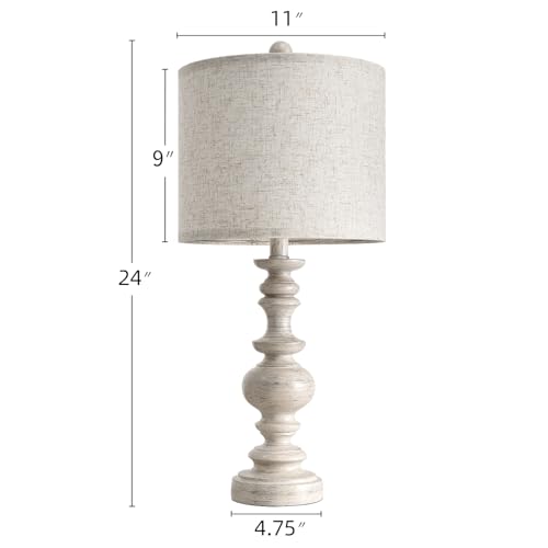 BOBOMOMO 24" Farmhouse Resin Table Lamp Set of 2, Vintage Lamps for Living Room Bedroom with Linen Shades, Traditional Rustic Bedside Lamps Retro Table Lamps for Living Room, Bedroom, Office - Image 5
