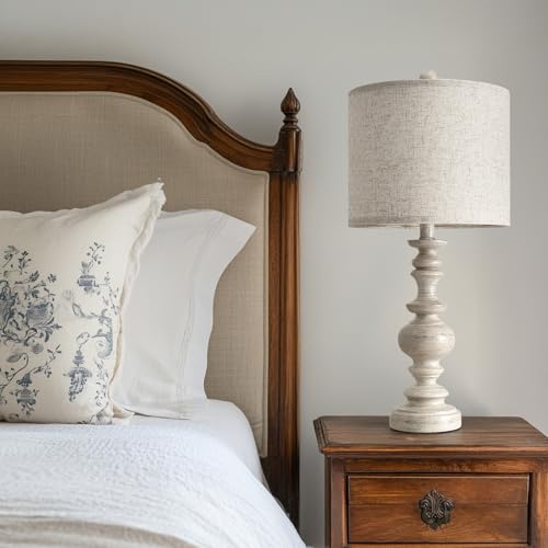 BOBOMOMO 24" Farmhouse Resin Table Lamp Set of 2, Vintage Lamps for Living Room Bedroom with Linen Shades, Traditional Rustic Bedside Lamps Retro Table Lamps for Living Room, Bedroom, Office - Image 4