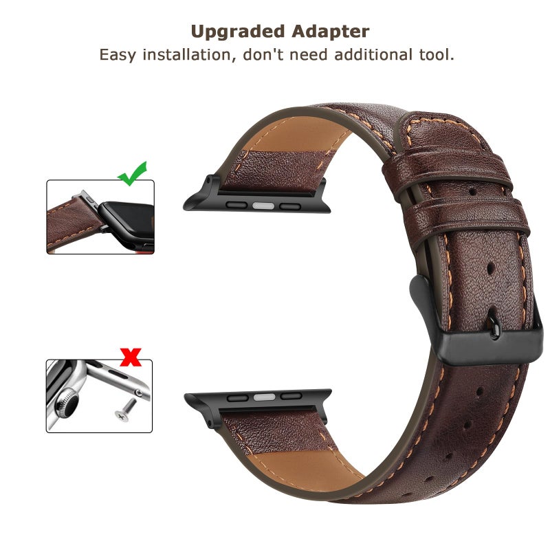 Tasikar Bands Compatible with Apple Watch Band 49mm 46mm 45mm 44mm 42mm Genuine Leather Replacement Straps Compatible with Apple Watch Ultra 3 2 1 SE Series 11 10 9 8 7 6 5 4 3, Retro Brown - Image 3