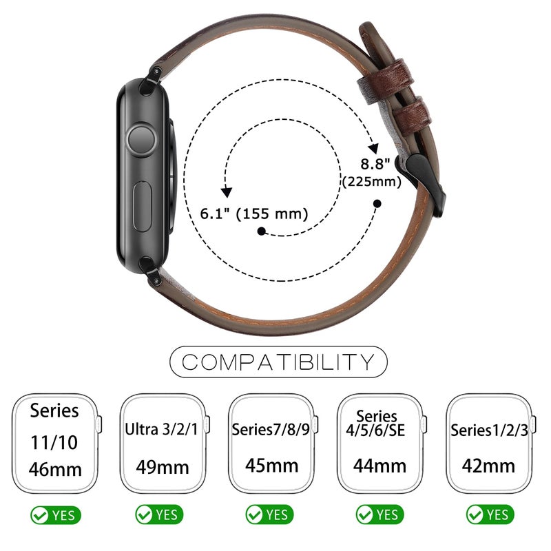 Tasikar Bands Compatible with Apple Watch Band 49mm 46mm 45mm 44mm 42mm Genuine Leather Replacement Straps Compatible with Apple Watch Ultra 3 2 1 SE Series 11 10 9 8 7 6 5 4 3, Retro Brown - Image 5