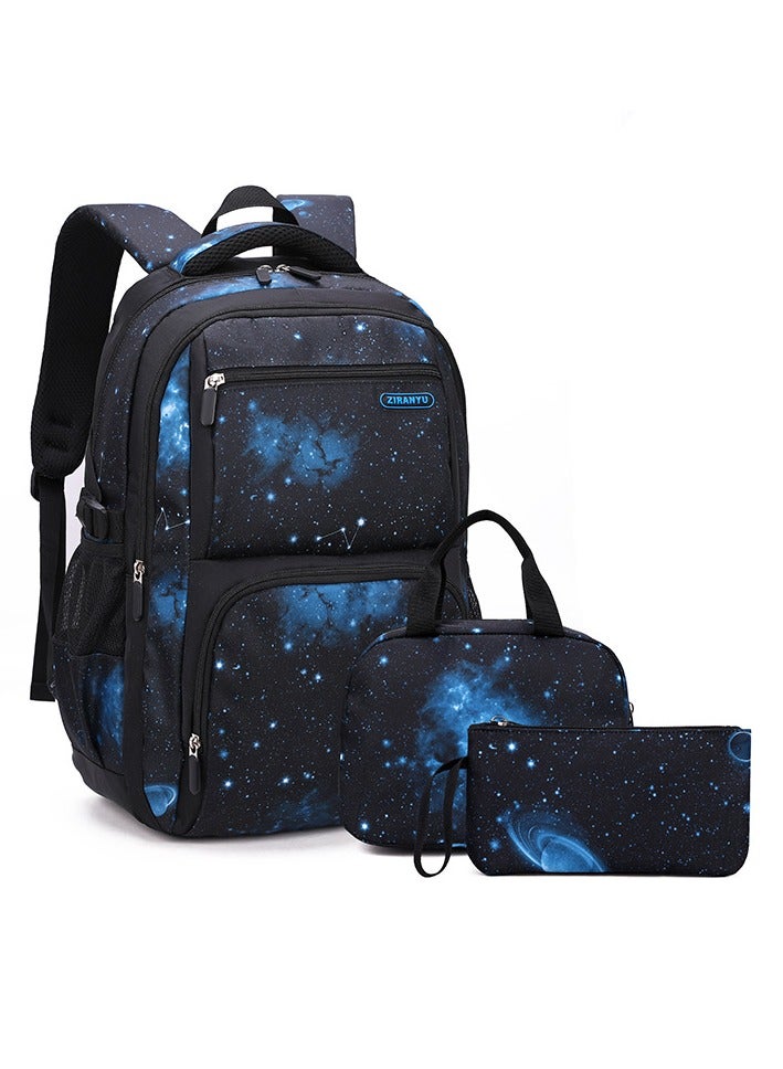 Generic Galaxy printed three piece set for boys' backpacks, junior high school backpacks, and elementary school backpacks  - Image 1