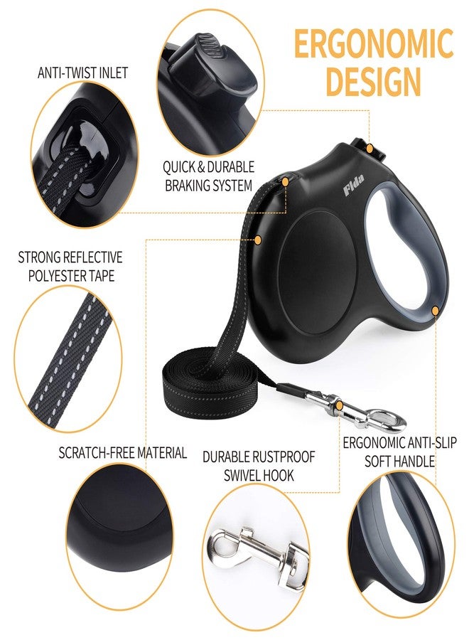 فيدا مقود فيدا القابل للسحب للكلاب مع موزع وأكياس فضلات، مقود للمشي للحيوانات الأليفة بطول 16 قدمًا للكلاب الصغيرة أو القطط التي يصل وزنها إلى 26 رطلاً، مقبض ناعم مانع للانزلاق، مقاوم للتشابك، شريط نايلون عاكس (صغير، أسود) - Image 3